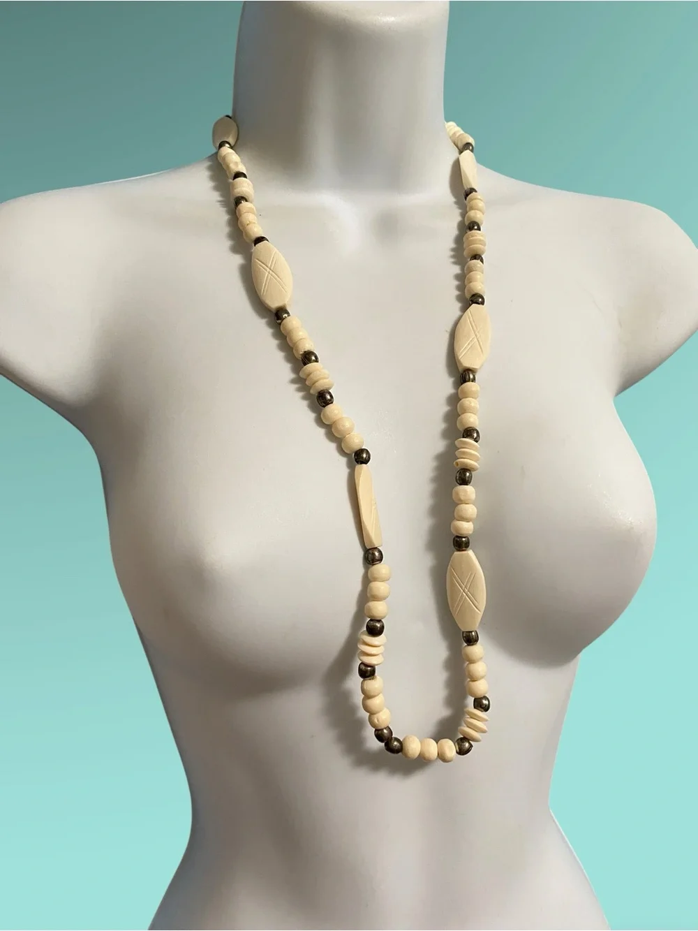 Bohemian Bovine Beads + Silver Ethnic Necklace